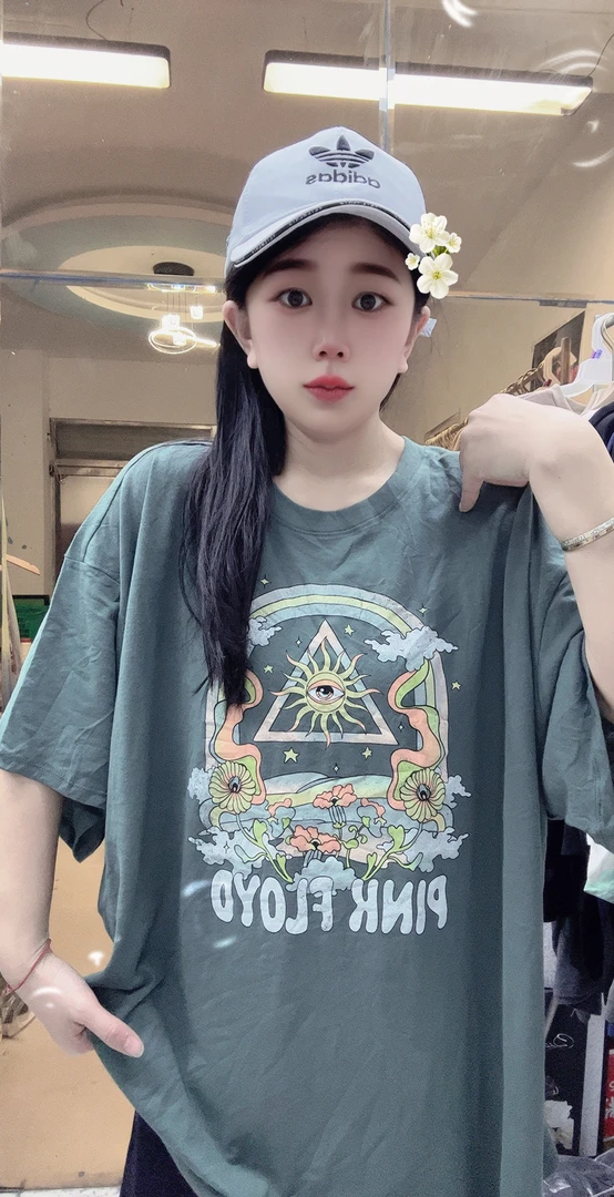 外贸纯棉大码T恤豆绿色眼睛