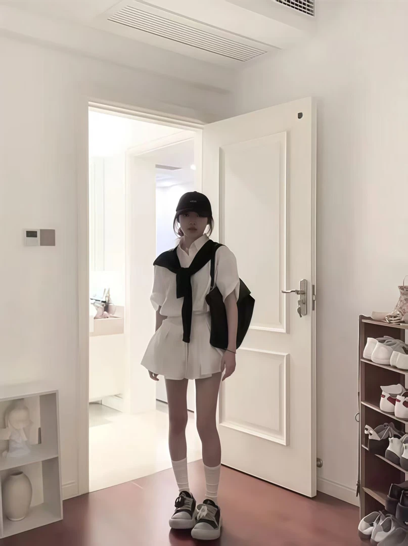 夏季韩系穿搭套装白色polo领衬衫上衣女春夏季新款气质短裙两件套