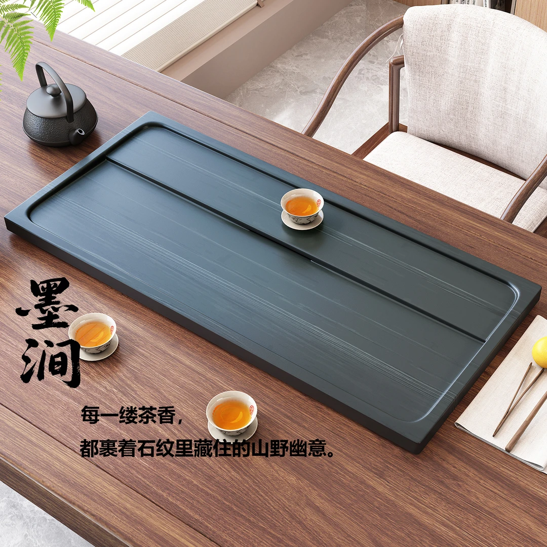 天然皇庭玉石高端办公室家用长方形原石雕刻纯手工打磨干泡石茶盘