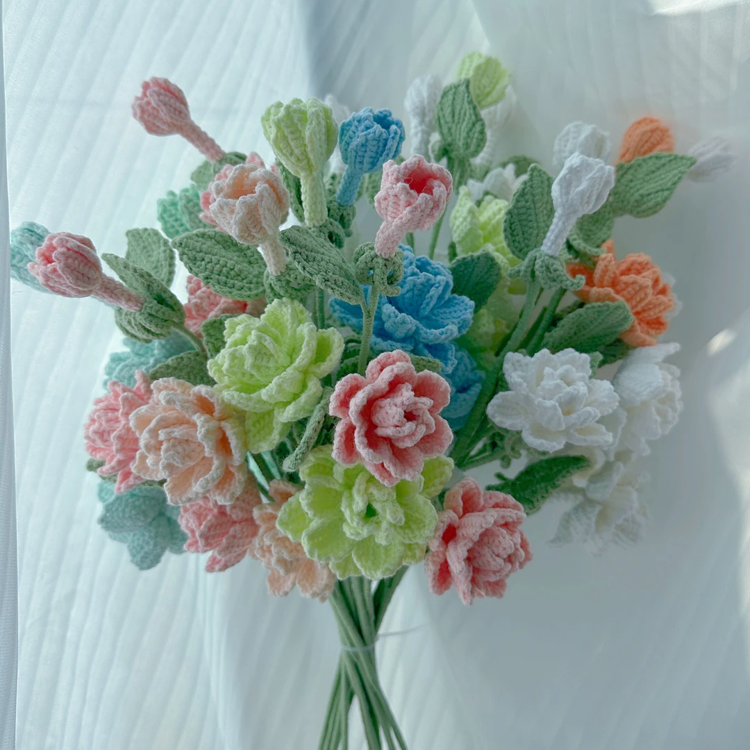 花仙子【满10枝包邮】栀子花手工编织钩针仿真花假花礼物成品摆摊