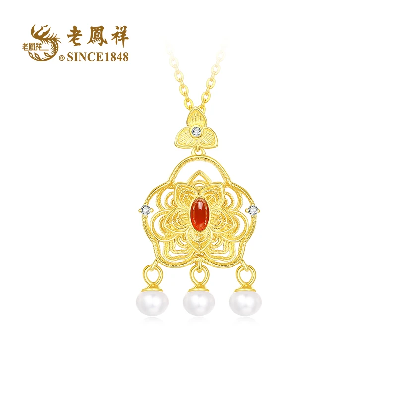 老鳯祥古法琳琅花丝灵动五花吊坠项链项坠 C04513