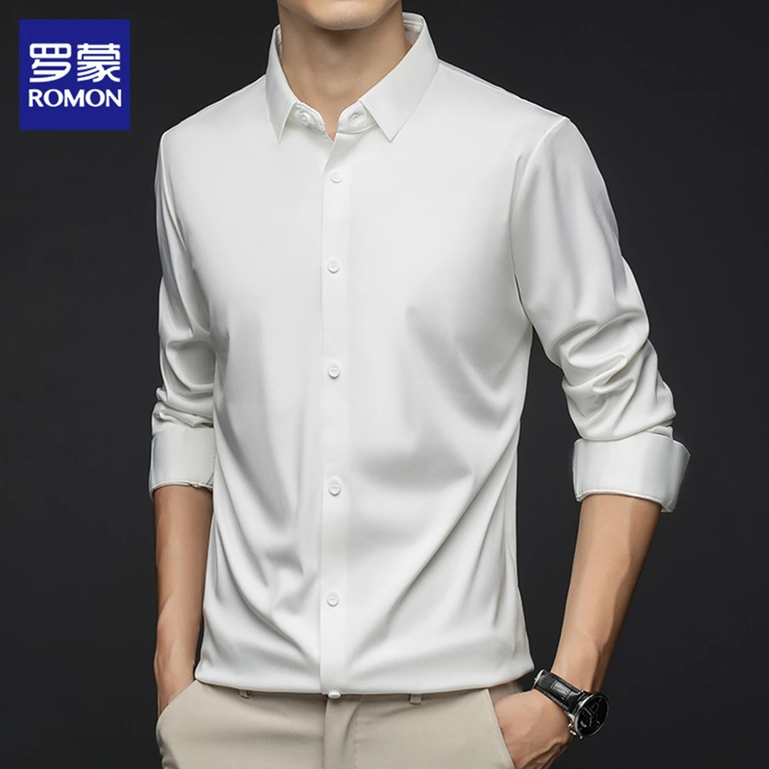 罗蒙高端男士春秋长袖衬衫2025新款抗皱商务轻奢正装衬衣男装