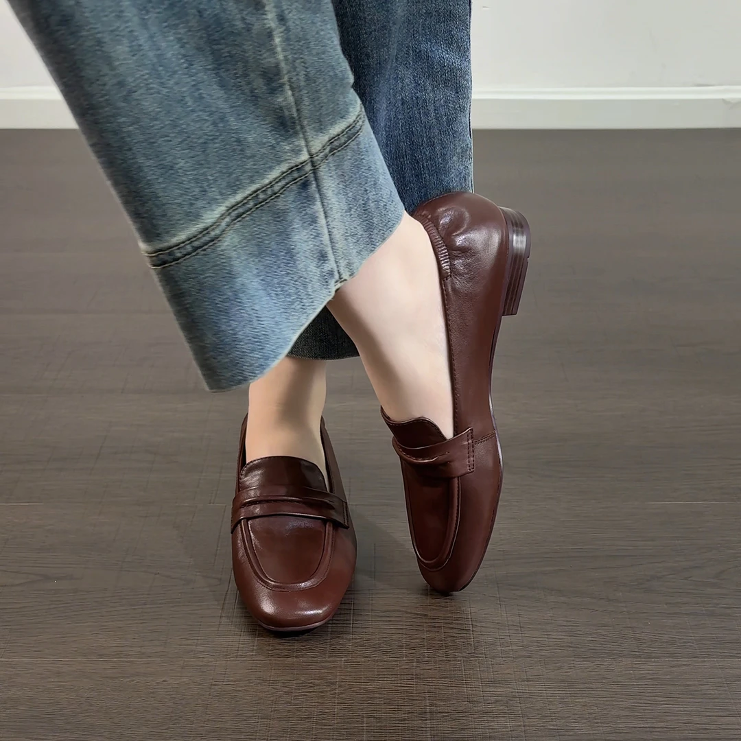 2cm/2713牛皮粗跟圆头真皮乐福鞋复古英伦风深口单鞋低跟春秋女鞋