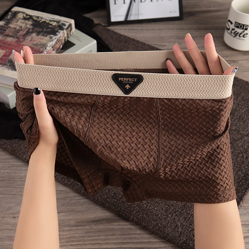 冰丝网眼男士内裤男款冰爽平角裤时尚潮流舒适大码简约休闲四角裤