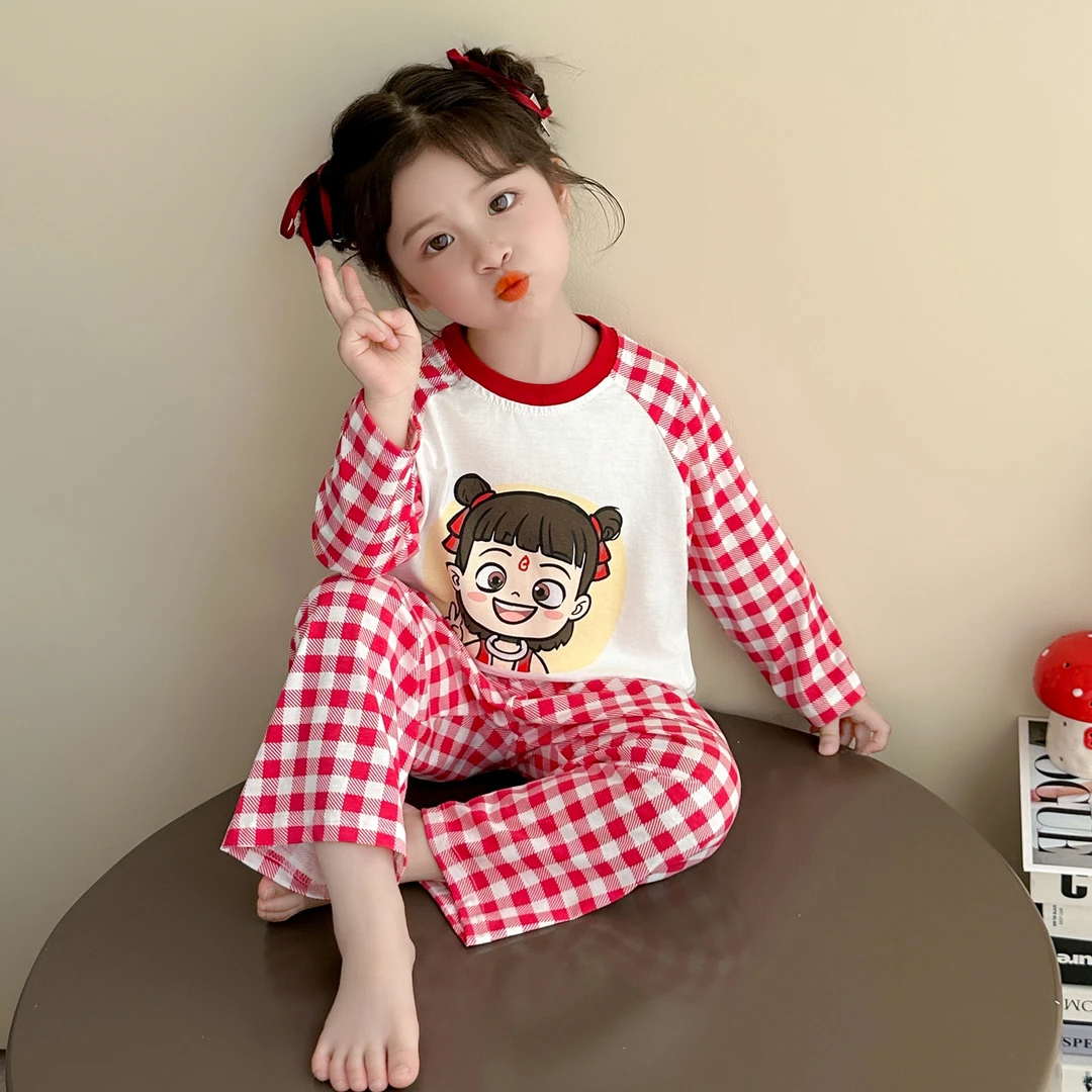 女童哪吒长袖睡衣莫代尔夏季薄款儿童宝宝夏天女孩家居服春秋套装