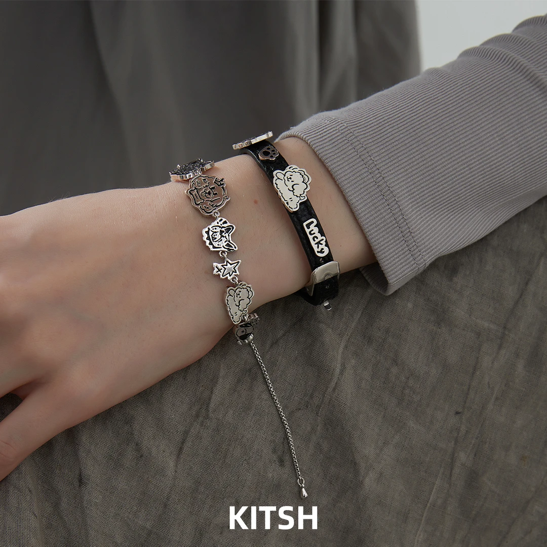 kitsh 黄铜皮质手链 涂鸦小狗手链小众原创设计冷淡高级皮革手饰