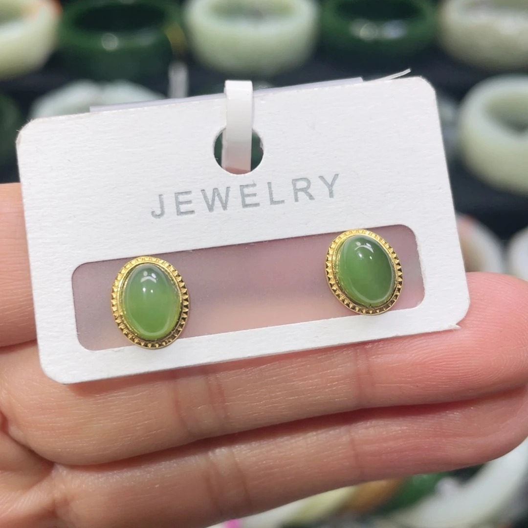 银S925镶嵌和田玉耳饰