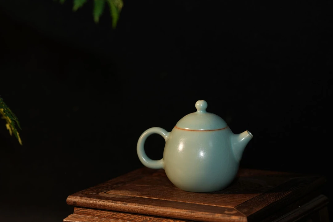 汝瓷仿古釉茶壶家用茶桌可样金丝功夫茶具复古把玩壶