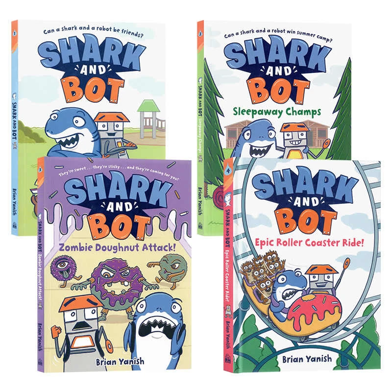 鲨鱼和机器人4册英文原版绘本Shark and Bot 1234全彩漫画图画书
