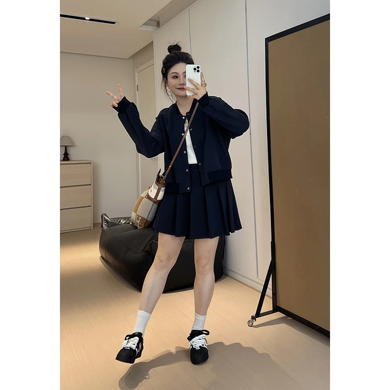 【胖佳佳】现货~港风艺术生套装 秋季棒球卫衣外套半身裙H625A11515