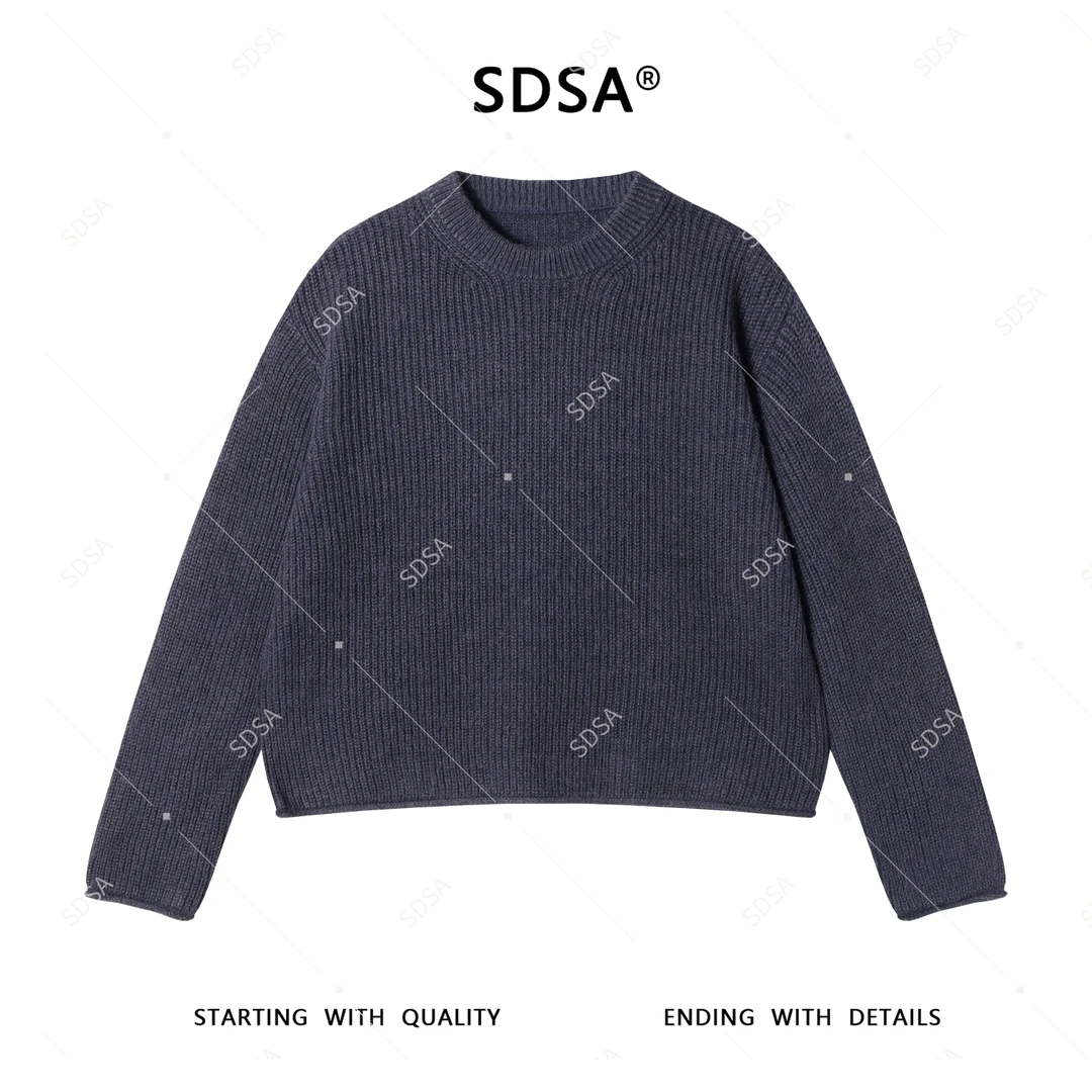 SDSA夏季新款轻奢痞帅男装纯色简约短款圆领针织毛衣百搭慵懒风