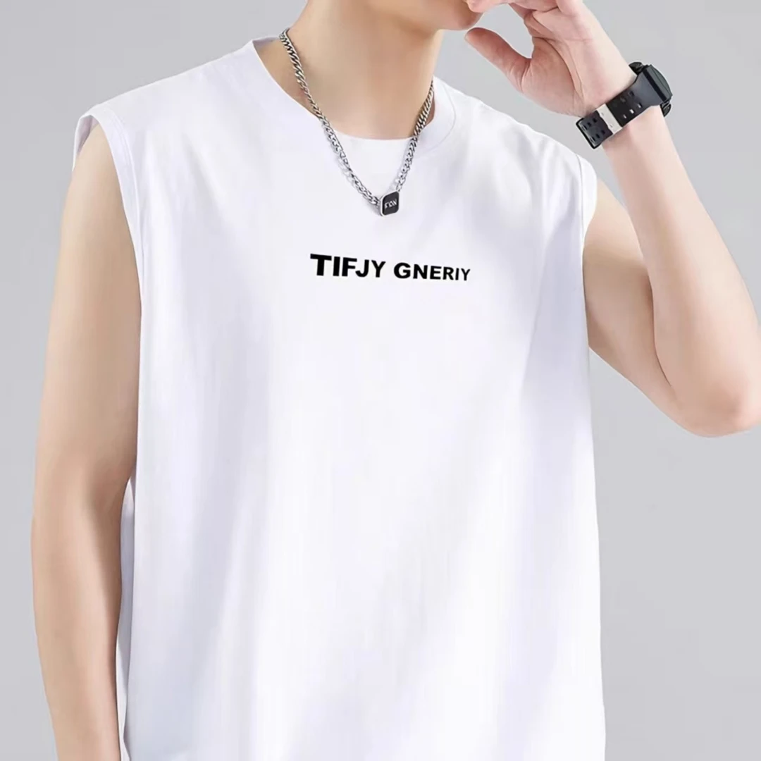 爆*夏季t恤无袖T恤圆领背心男士大码宽松背心运动百搭男坎肩背心