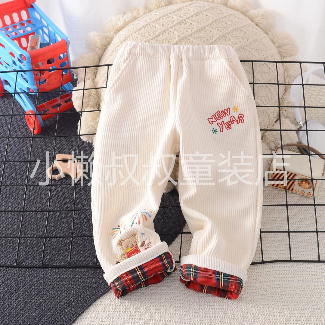 （瑕疵品）宝宝冬款刺绣雪花小狗加绒裤