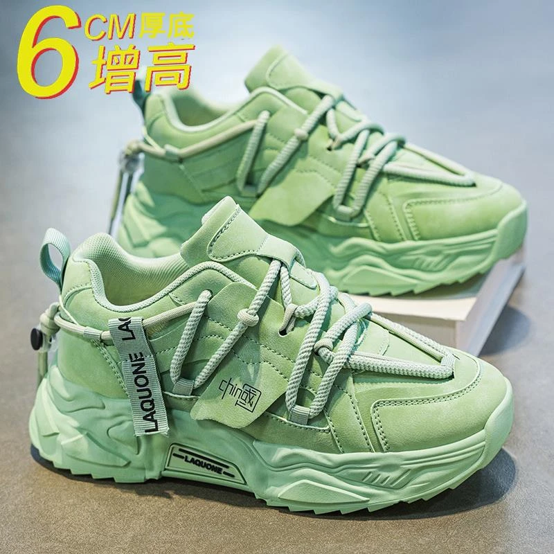 男鞋秋季网面运动休闲鞋跑步厚底增高绿色炸街老爹鞋时尚百搭潮鞋
