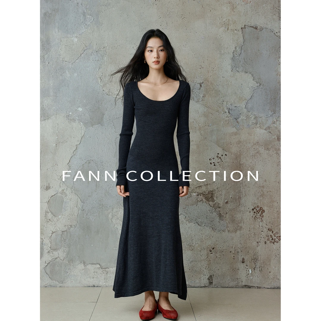 饭饭FANN COLLECTION 南风 羊毛针织长款圆领长袖连衣裙FANNC254