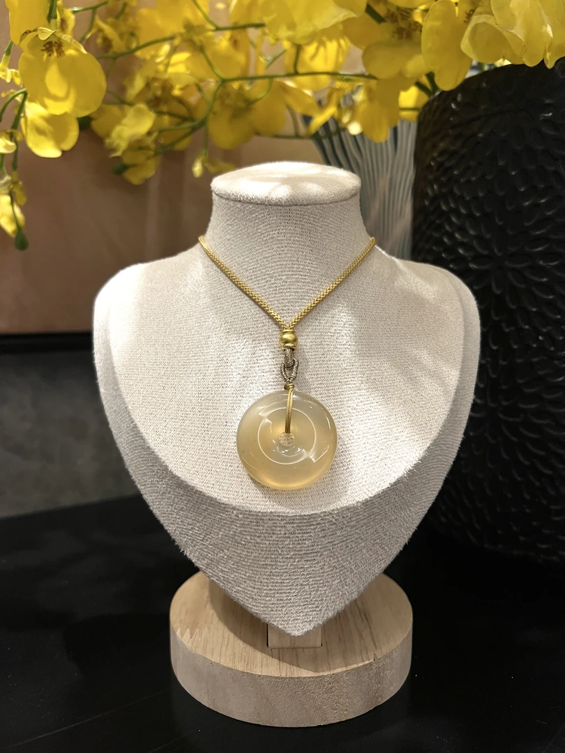 玛瑙马料纯天然香槟金平安扣大号30mm贵气母亲节礼物多样性发货