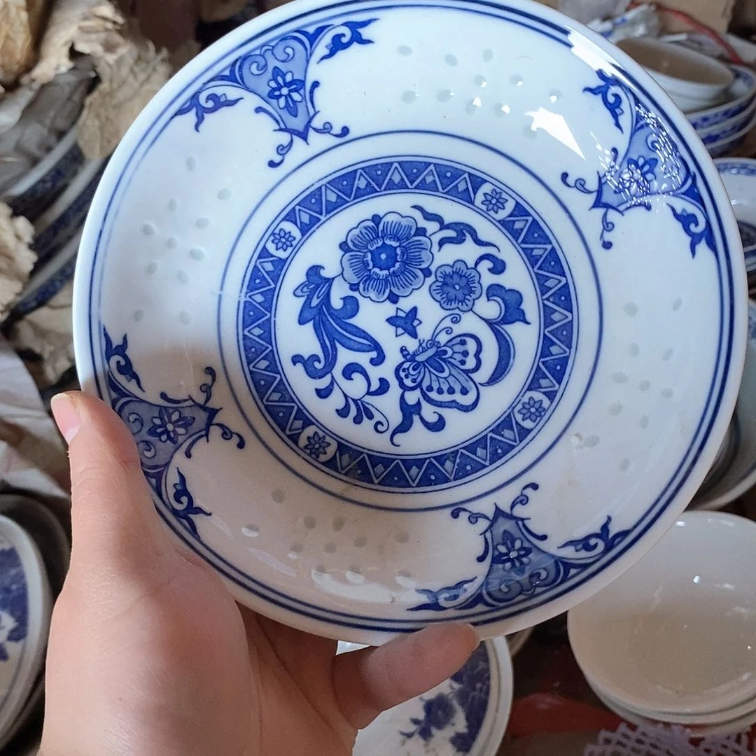 摆件7寸青花玲珑瓷盘