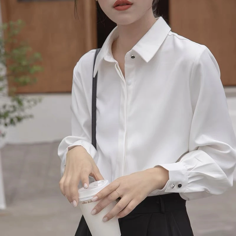 白色长袖衬衫职业正装工作服面试工装气质上衣通勤衬衣女