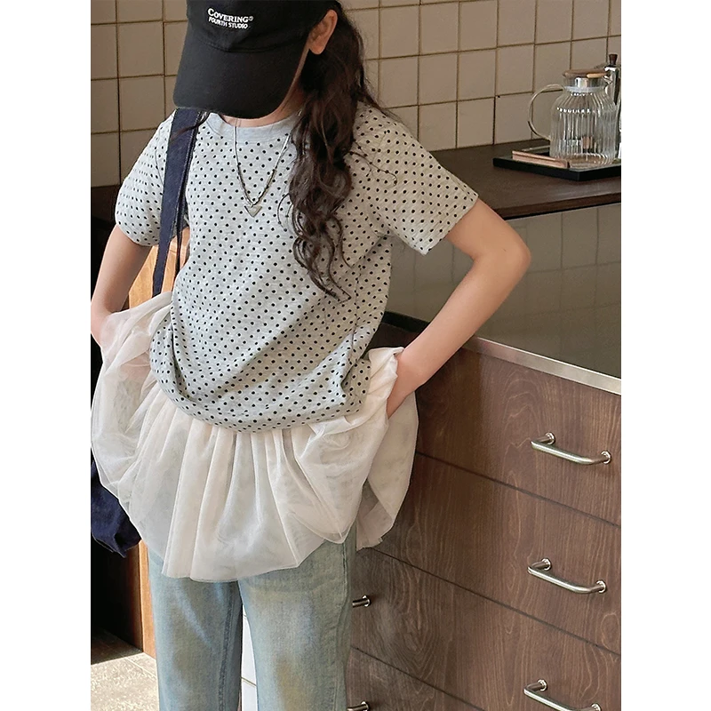 K28077孙小美波点女童短袖T恤2025新款夏装儿童半袖上衣春夏t