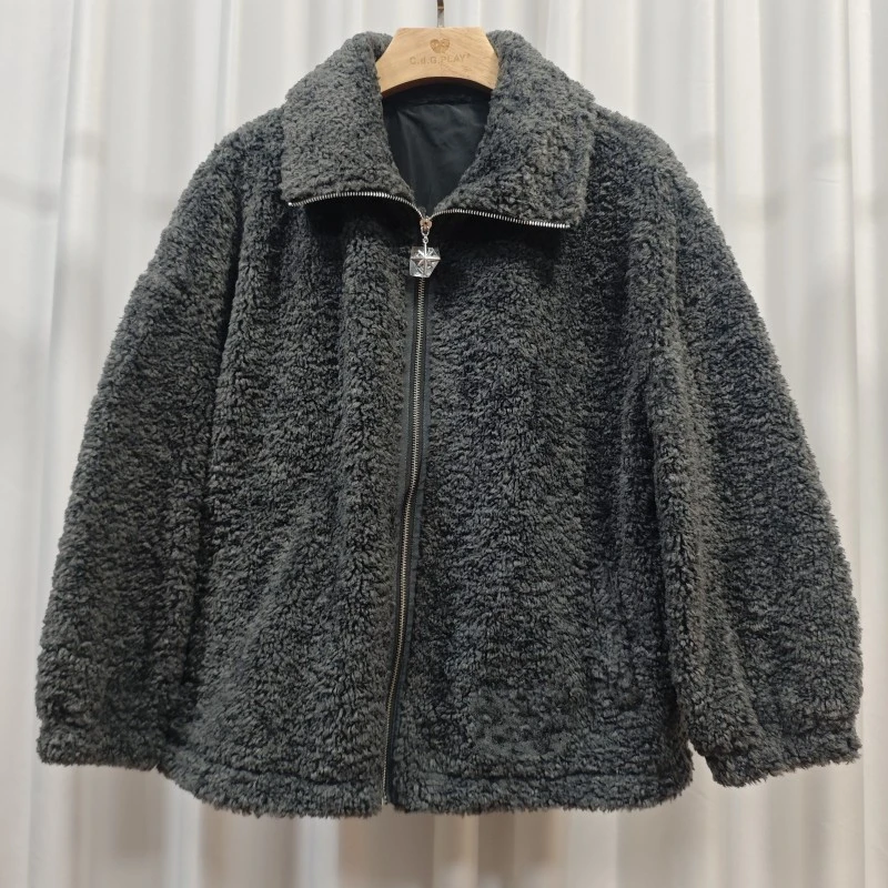 【三C・伊】HD451  秋冬加厚保暖羔绒外套深灰Y22410347W00