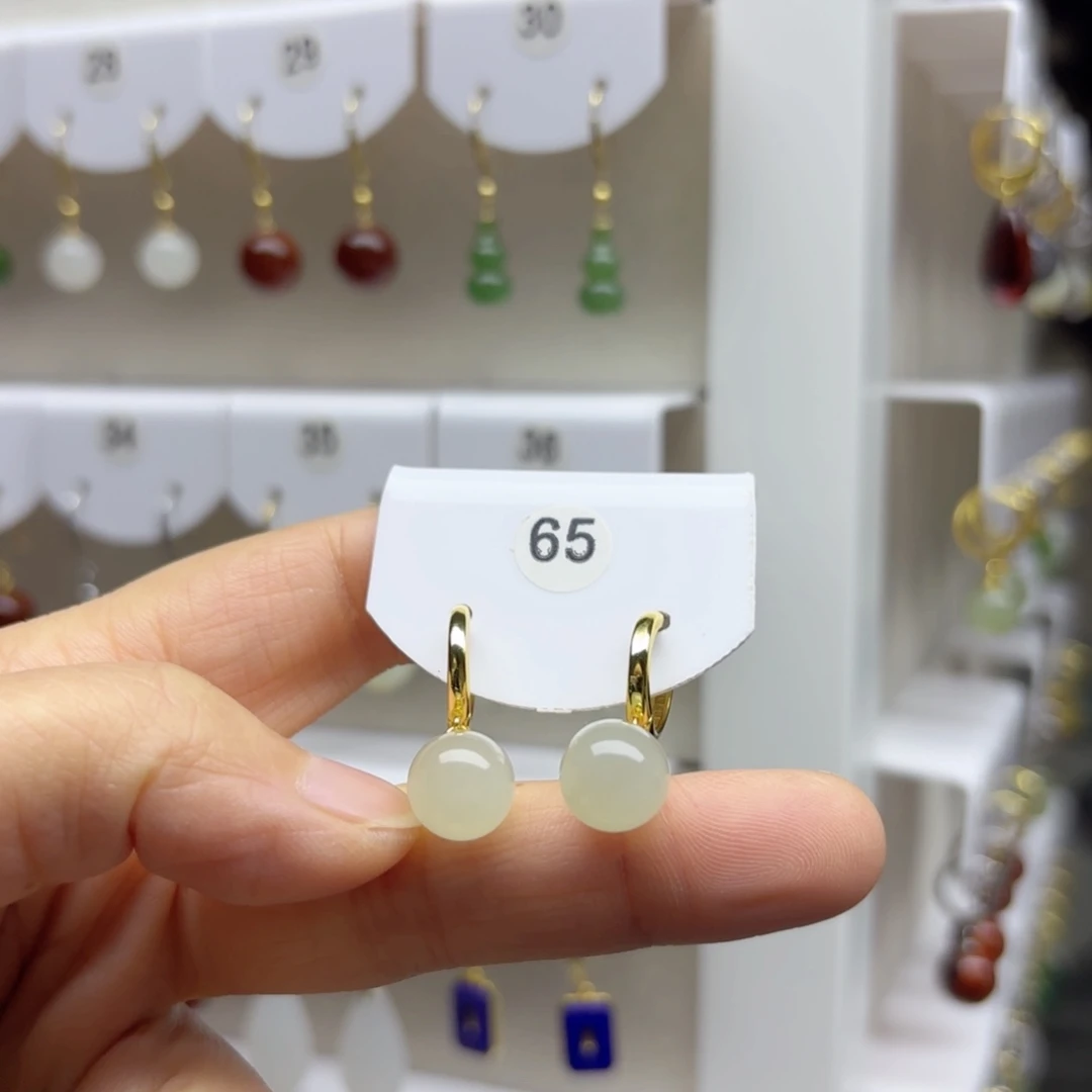 银S925镶嵌和田玉耳饰