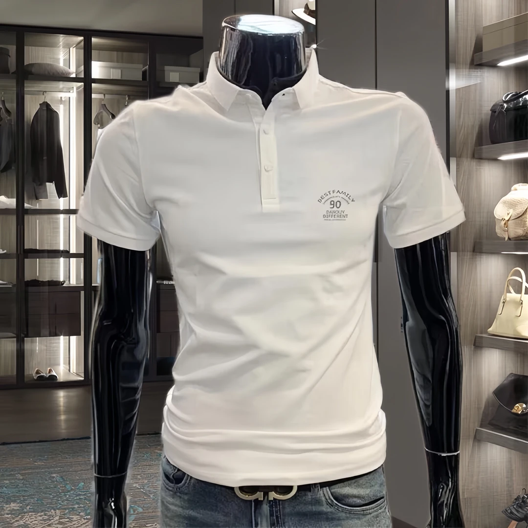 时尚夏季新款短袖polo衫男士黑色体恤小翻领t恤打底衫修身上衣