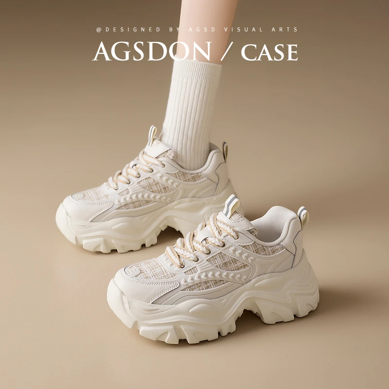 /奥古狮登厚底老爹鞋女2025新款秋季增高运动休闲小白鞋轻便爆款Q