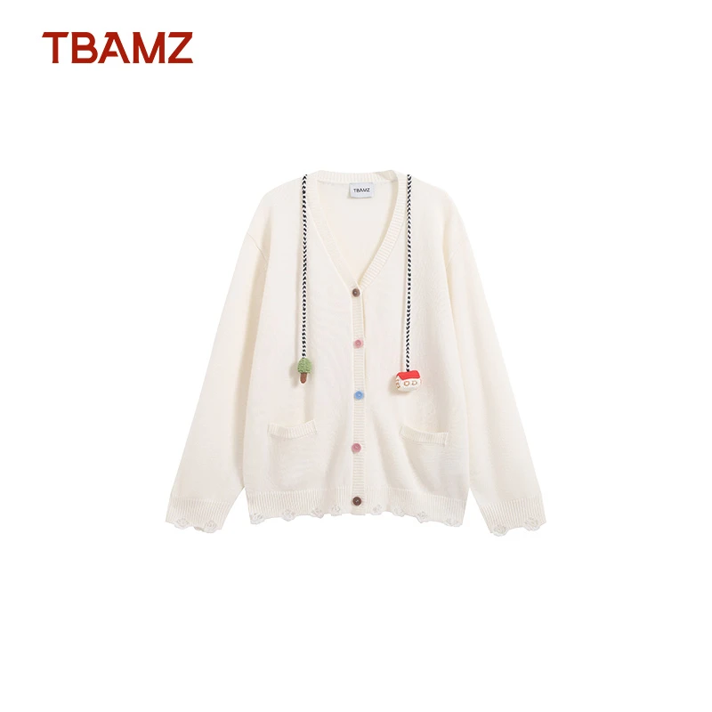 TBAMZ 北欧风手钩房子彩色钮扣开衫毛衣外套 15MY709