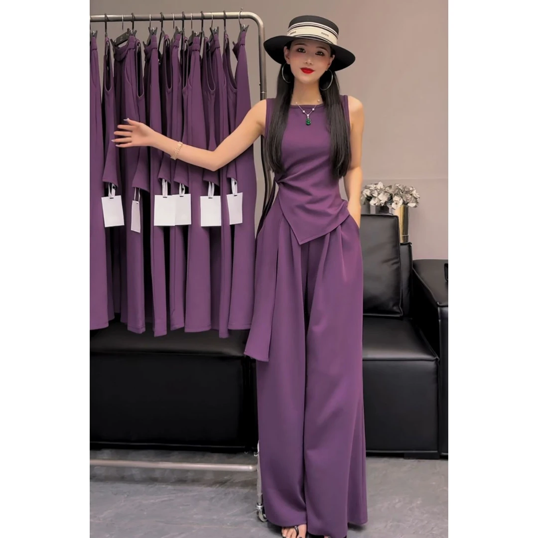 中青年适用时尚流行夏季新款韩版无袖绑带显瘦气质套装含90%棉10%