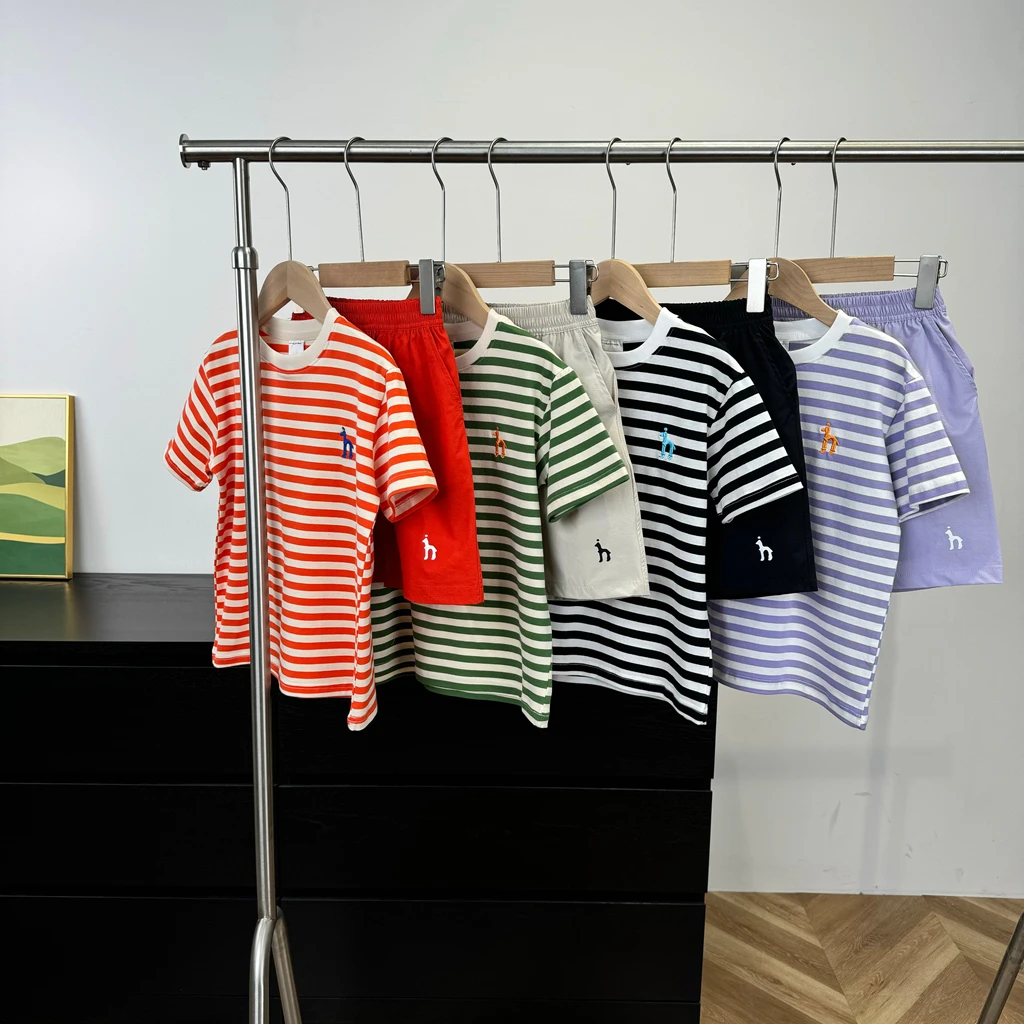 25夏季新款儿童条纹短袖短裤套装男童女童两件套052701