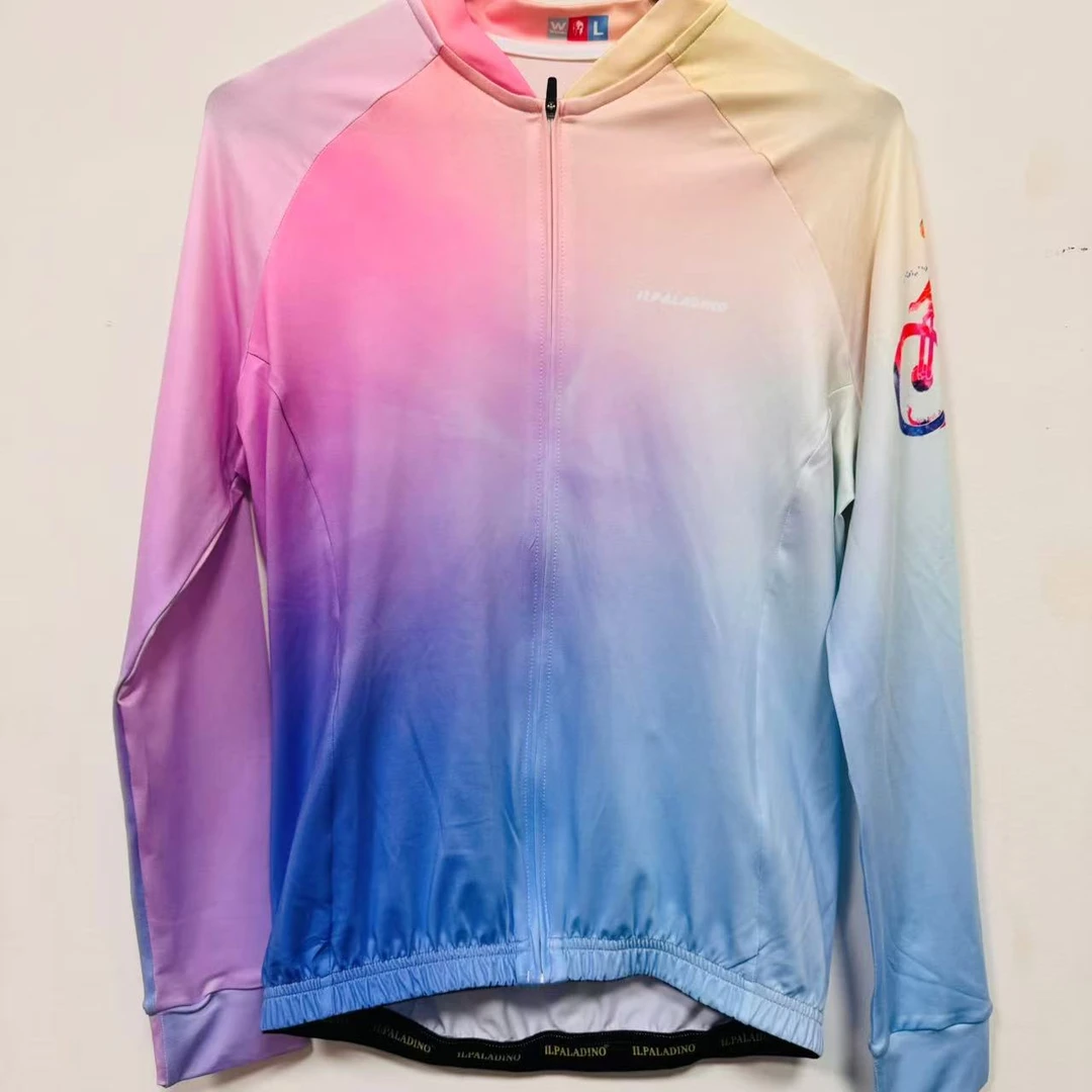 SQ 863【黄粉蓝渐变单车牛奶丝长袖女士 】ILPALADINO专业版骑行服