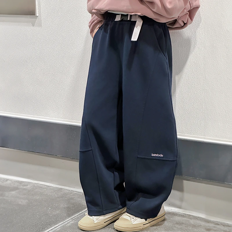 儿童秋装2025新款大女童装弯刀裤子春秋款运动针织卫裤秋季直筒裤