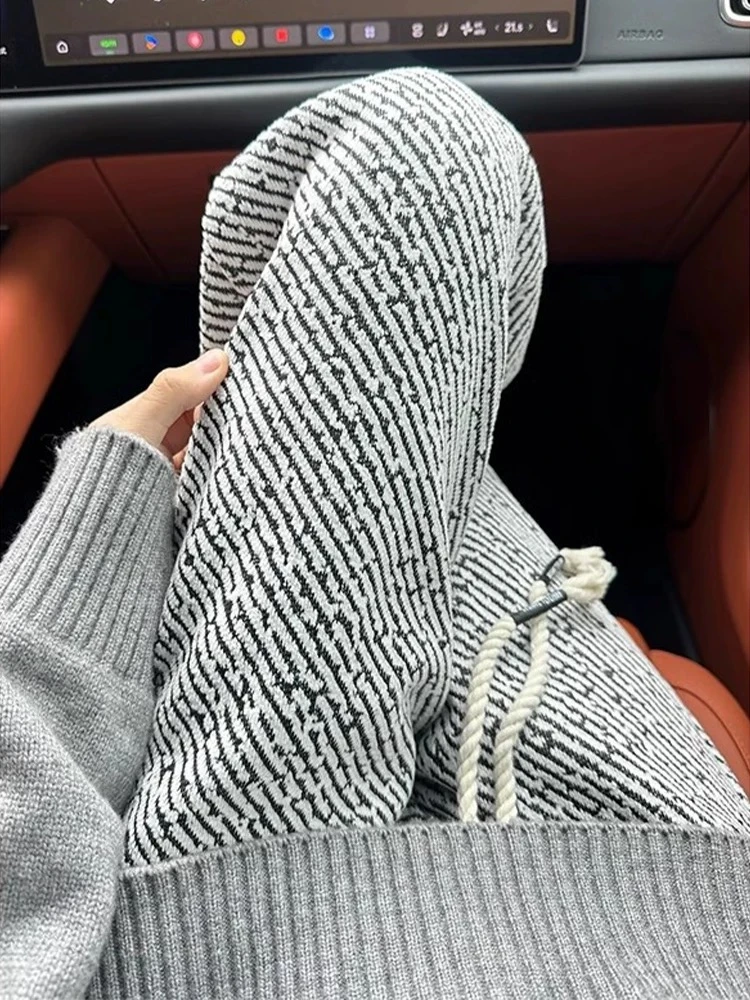 2025薄款外穿潮牌显瘦长裤休闲裤条纹中腰阔腿裤直筒裤春秋针织