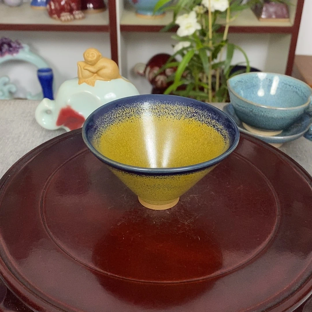 杯钧瓷主人杯斗笠杯原矿窑变