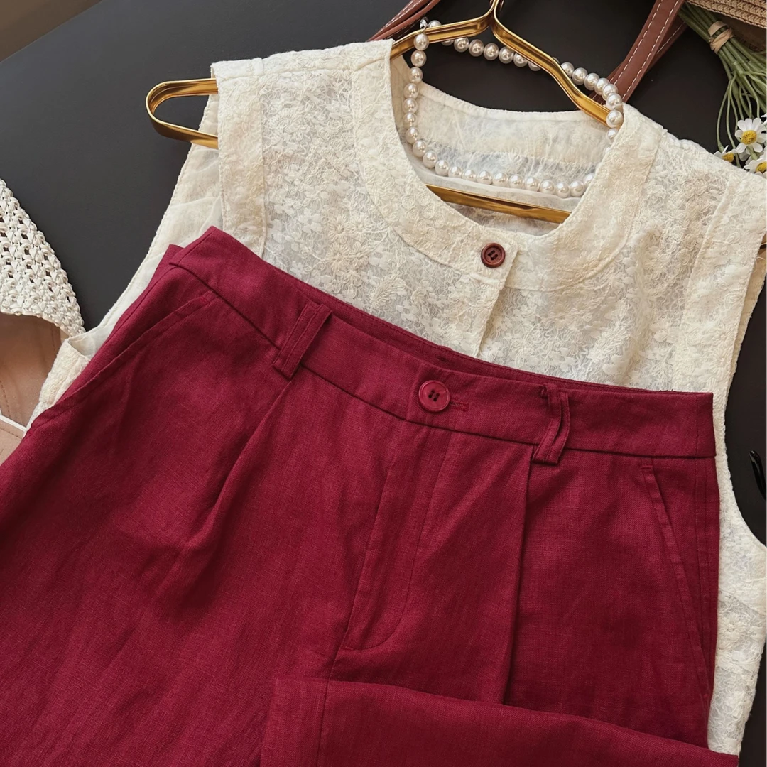 夏季新款法式蕾丝钩花镂空圆领无袖背心女高端刺绣文艺新中式马夹