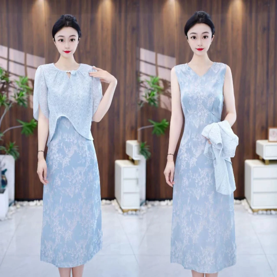 【两件套】2025夏季新款轻薄遮肉透气显瘦上衣+连衣裙