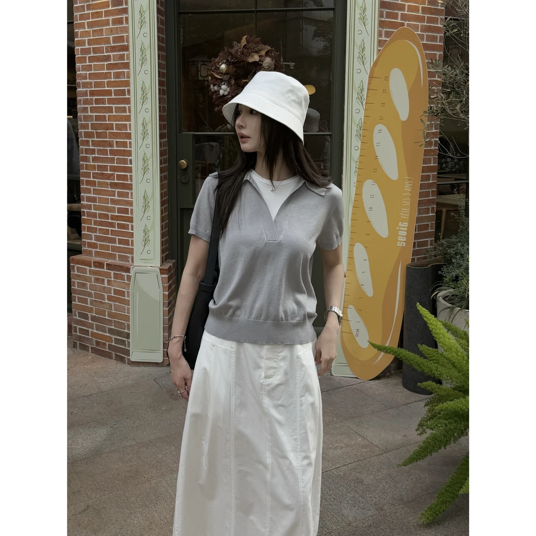 【波普旧事】“T丝假两件”新贵老钱风设计POLO领亲肤感透气T恤21655