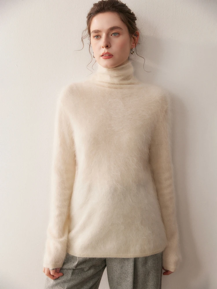 100羊绒拉毛 厚款保暖高领羊绒衫百搭冬季宽松套衫
