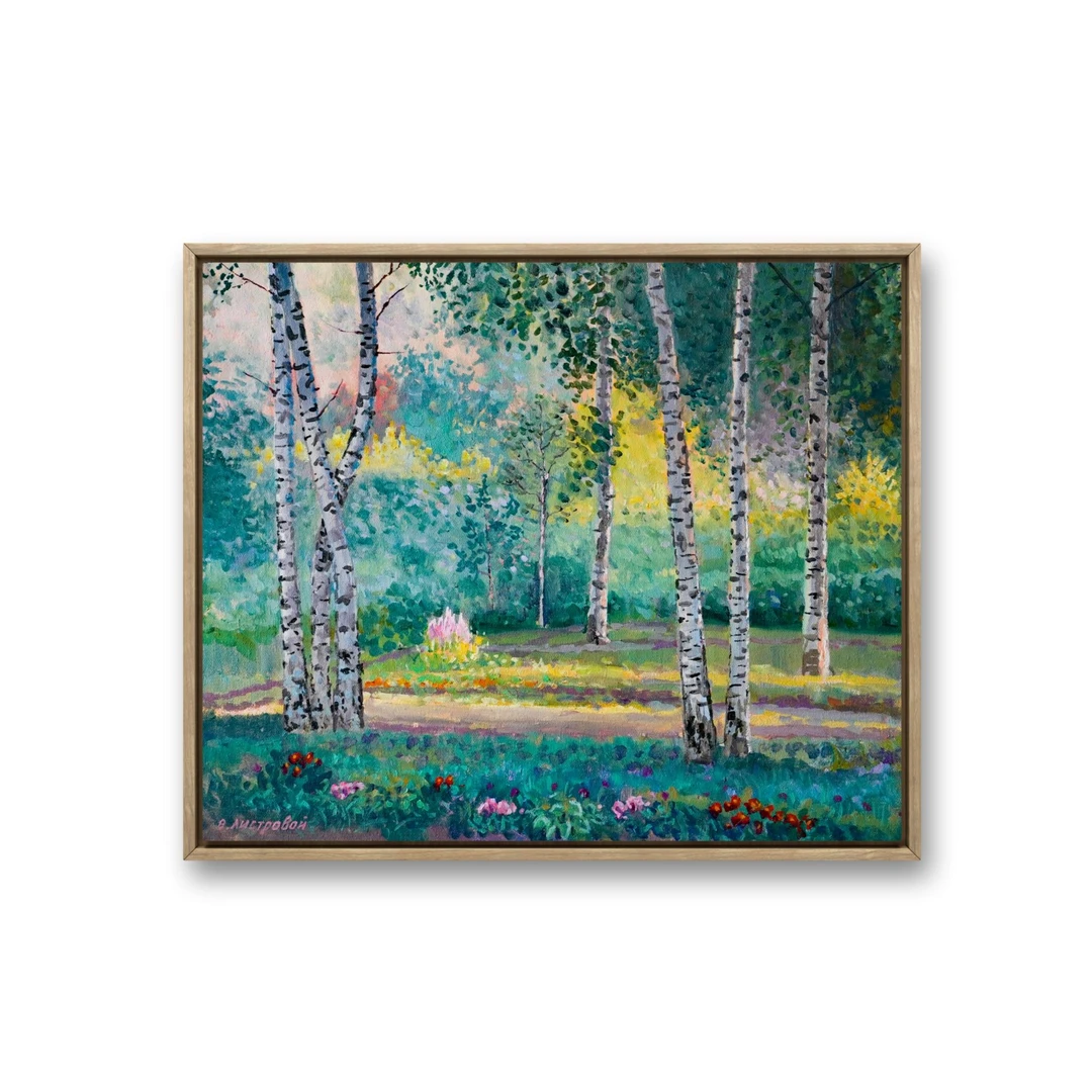 俄罗斯原创手绘油画瓦洛佳《晨光白桦林（五）》50*60cm 2025年客厅