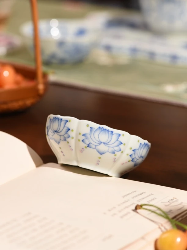 青樵轩手绘六方杯莲瓣普洱杯纯手绘璎珞珠帘单杯芙蓉古风茶具莲花