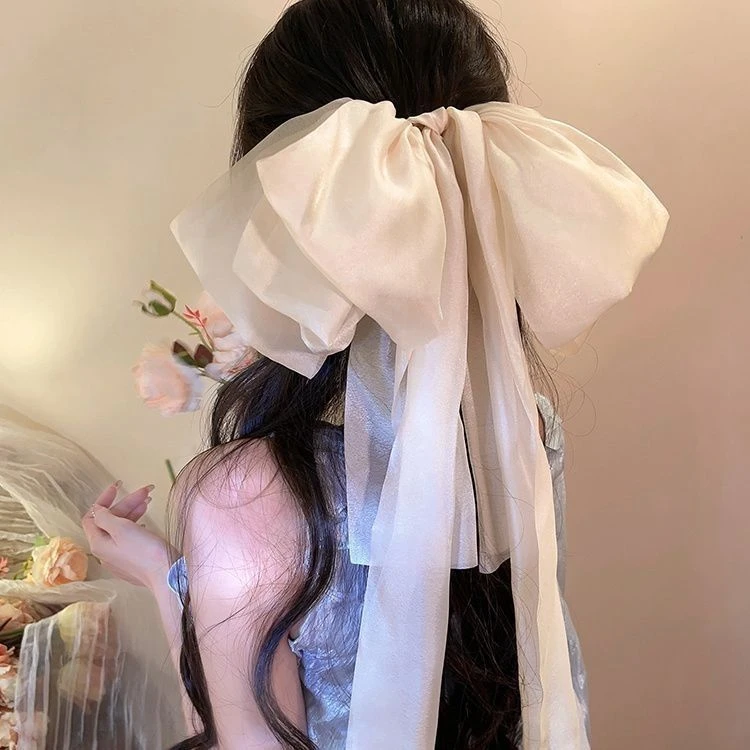 可盐可甜_超仙欧根纱蝴蝶结发夹2025新款多层气质后脑勺顶夹发饰