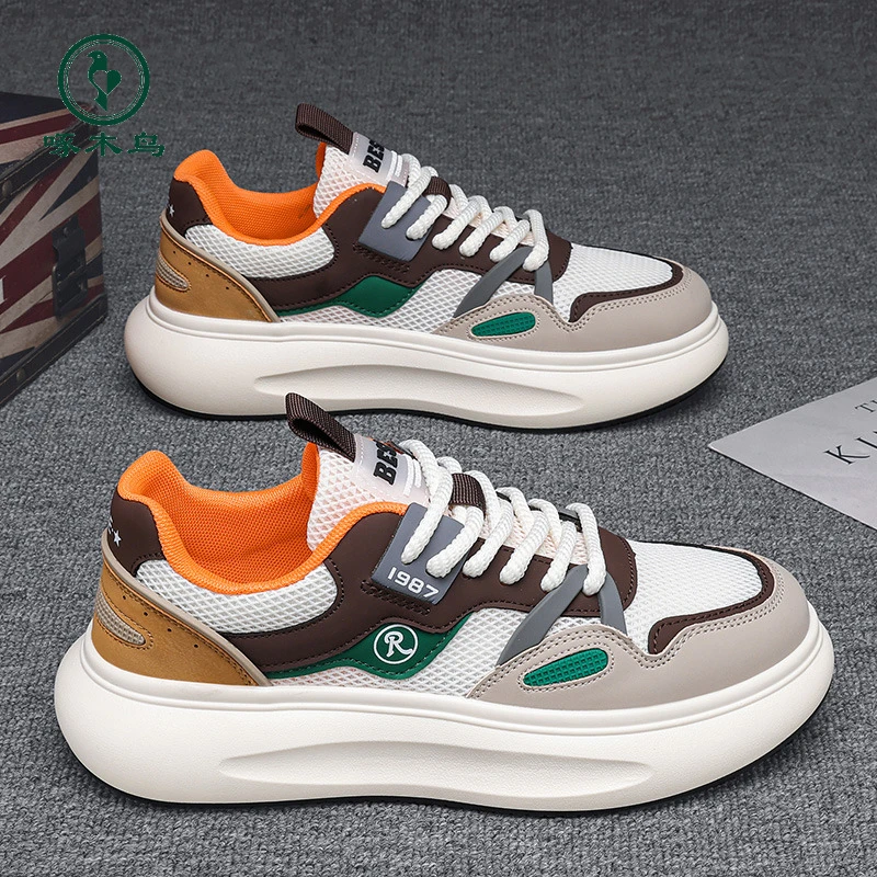 【正品啄木鸟】男鞋春季透气初中生青少年网面网鞋运动休闲小白老爹