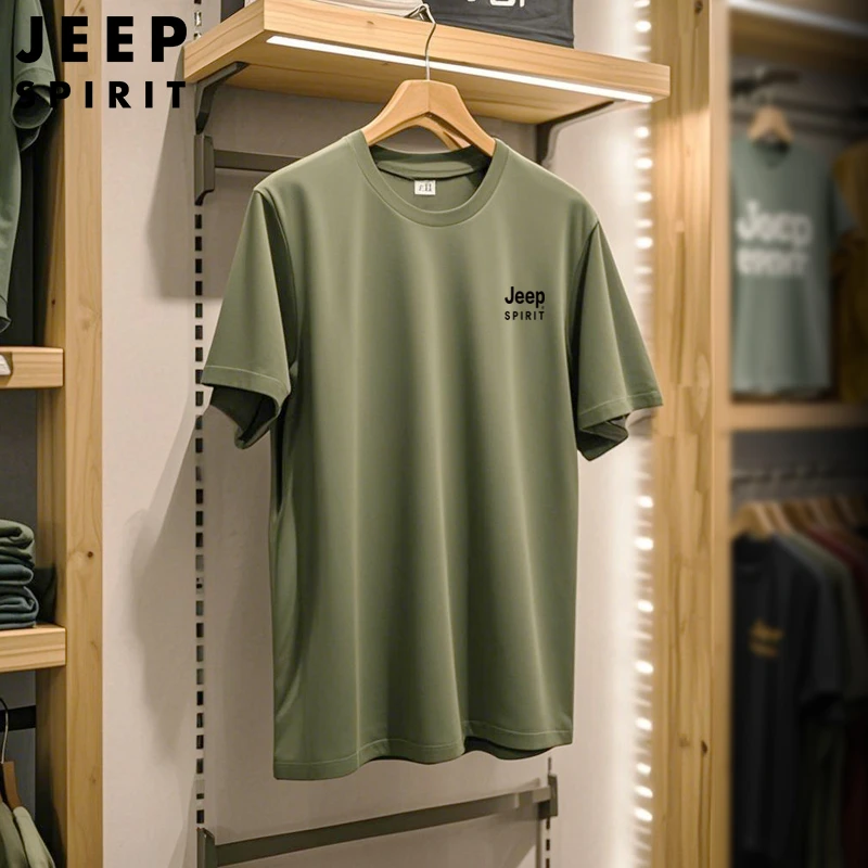 JEEPSPIRIT吉普纯棉T恤短袖男新款夏季正肩男装运动户外休闲圆领
