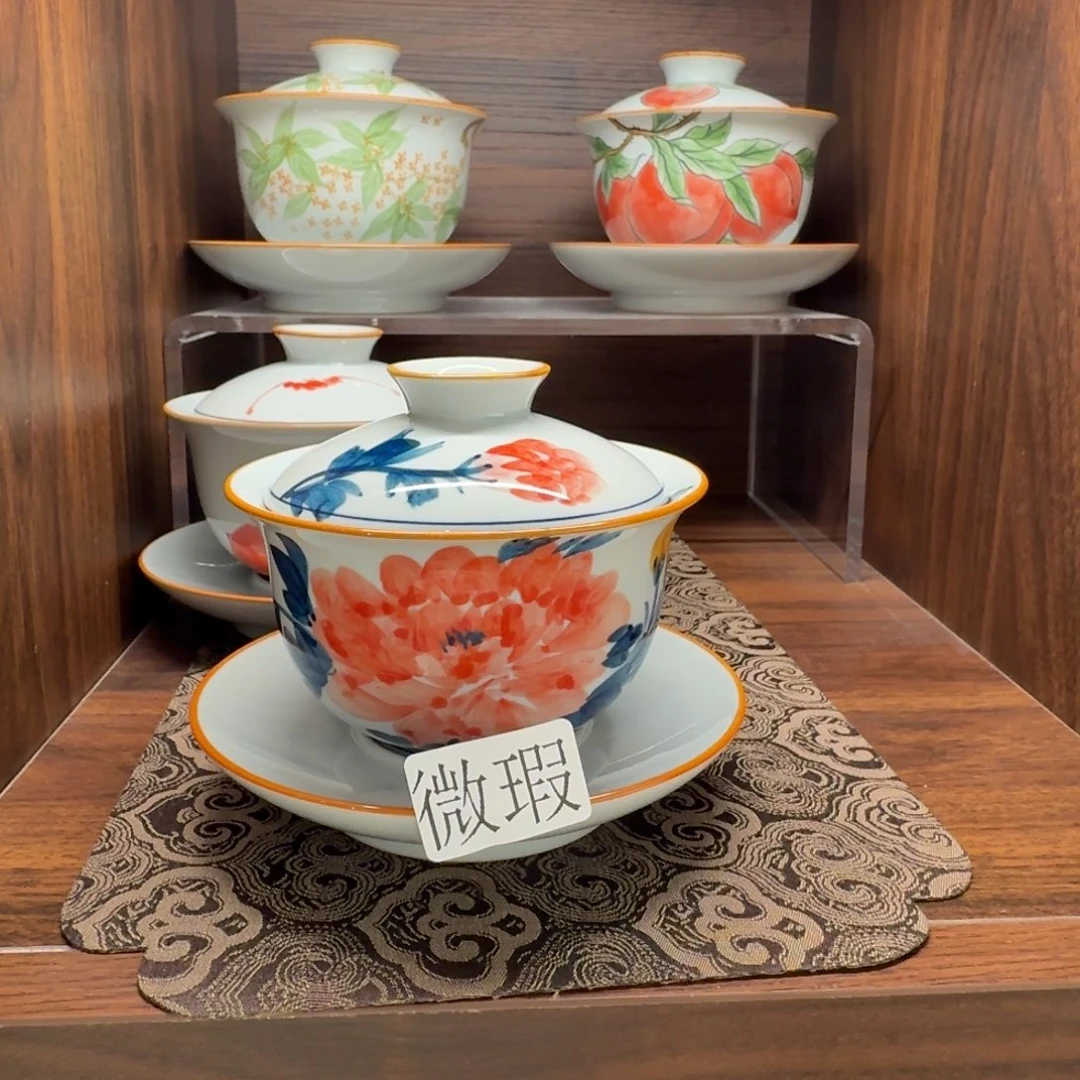 釉下手绘茶具微瑕
