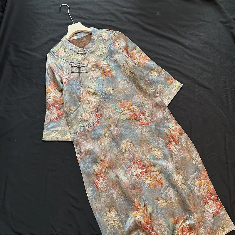 新中式老料重工气质时尚宽松连衣裙2415