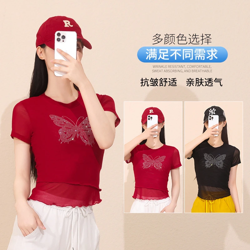 预览 T夏季新款网纱烫钻修腰身T恤