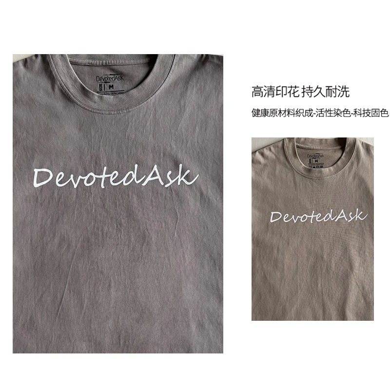 DevotedAsk工装落肩美式宽松圆领纯棉短袖260G印花