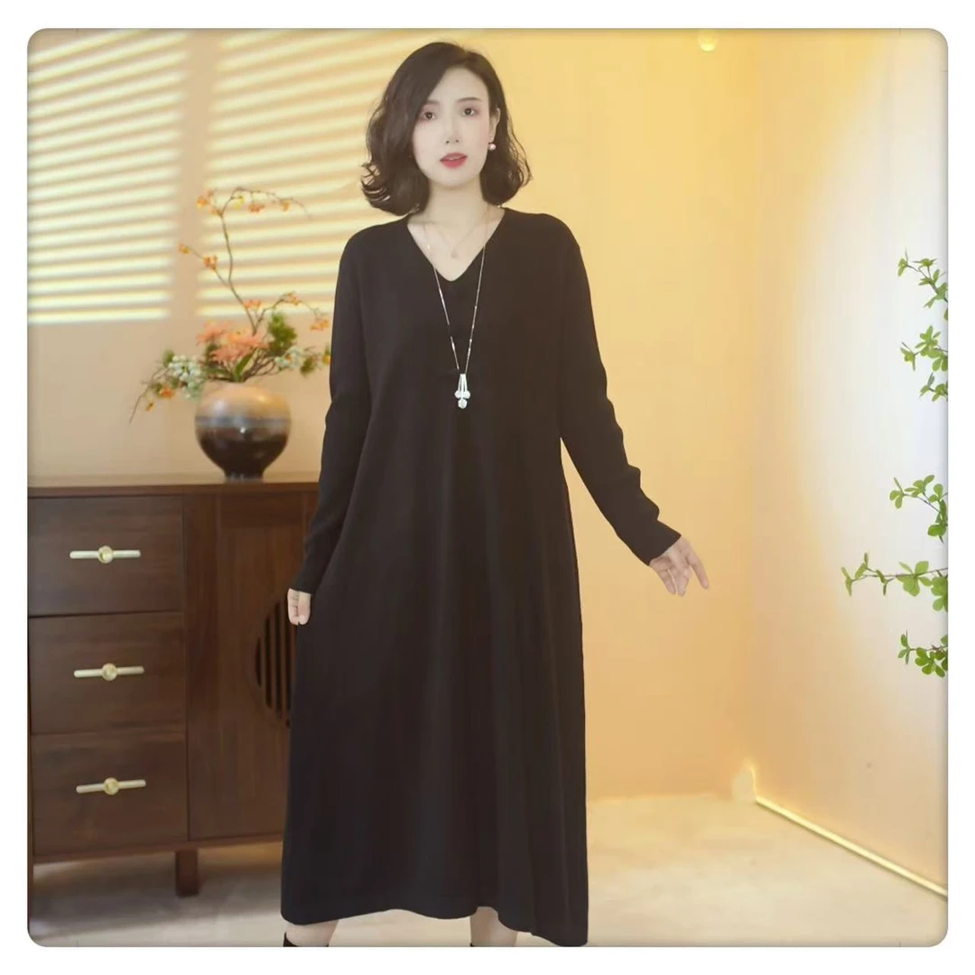 【X060】2025新款山羊绒时尚百搭宽松针织连衣裙