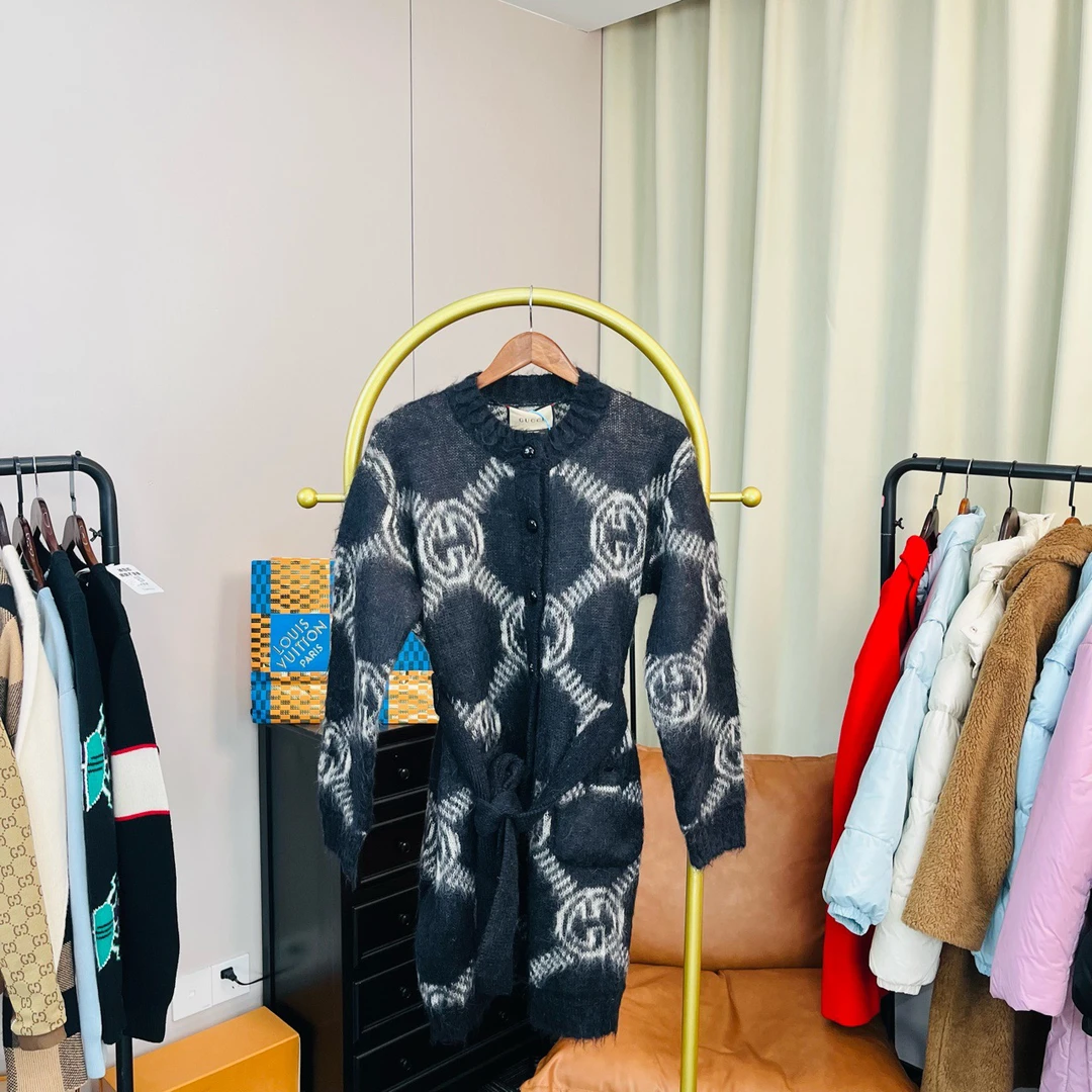 Gucci/古驰 中长款马海毛满Logo针织开衫外套 s码 99新