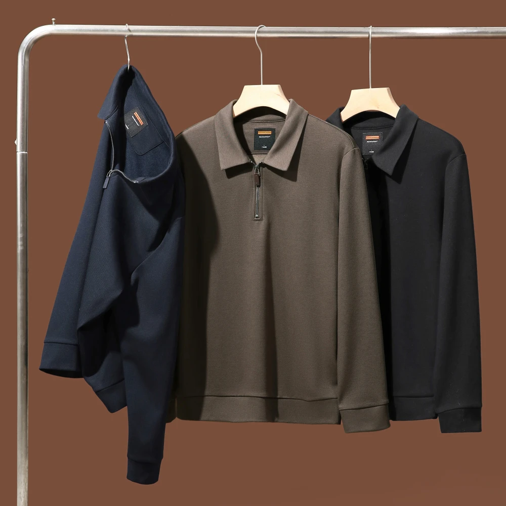 满屏高级感 轻奢莫代尔绵羊毛 老钱风秋冬暖绒半拉链长袖男POLO衫